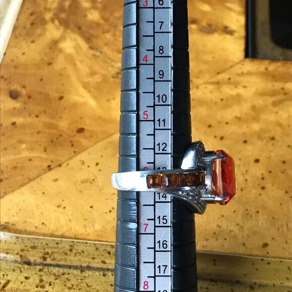 Orange Quartz Natural Citrine Cocktail Ring Size 6 - Picture 7 of 8